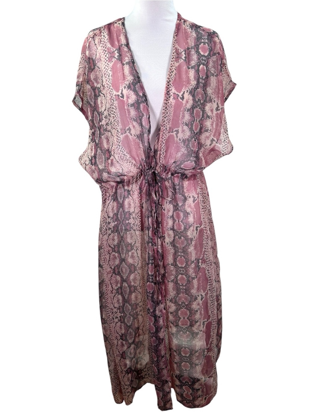 Betsey Johnson Snake Bite Snakeskin Tie Front Duster OSFM Sheer Swim Cover Glam